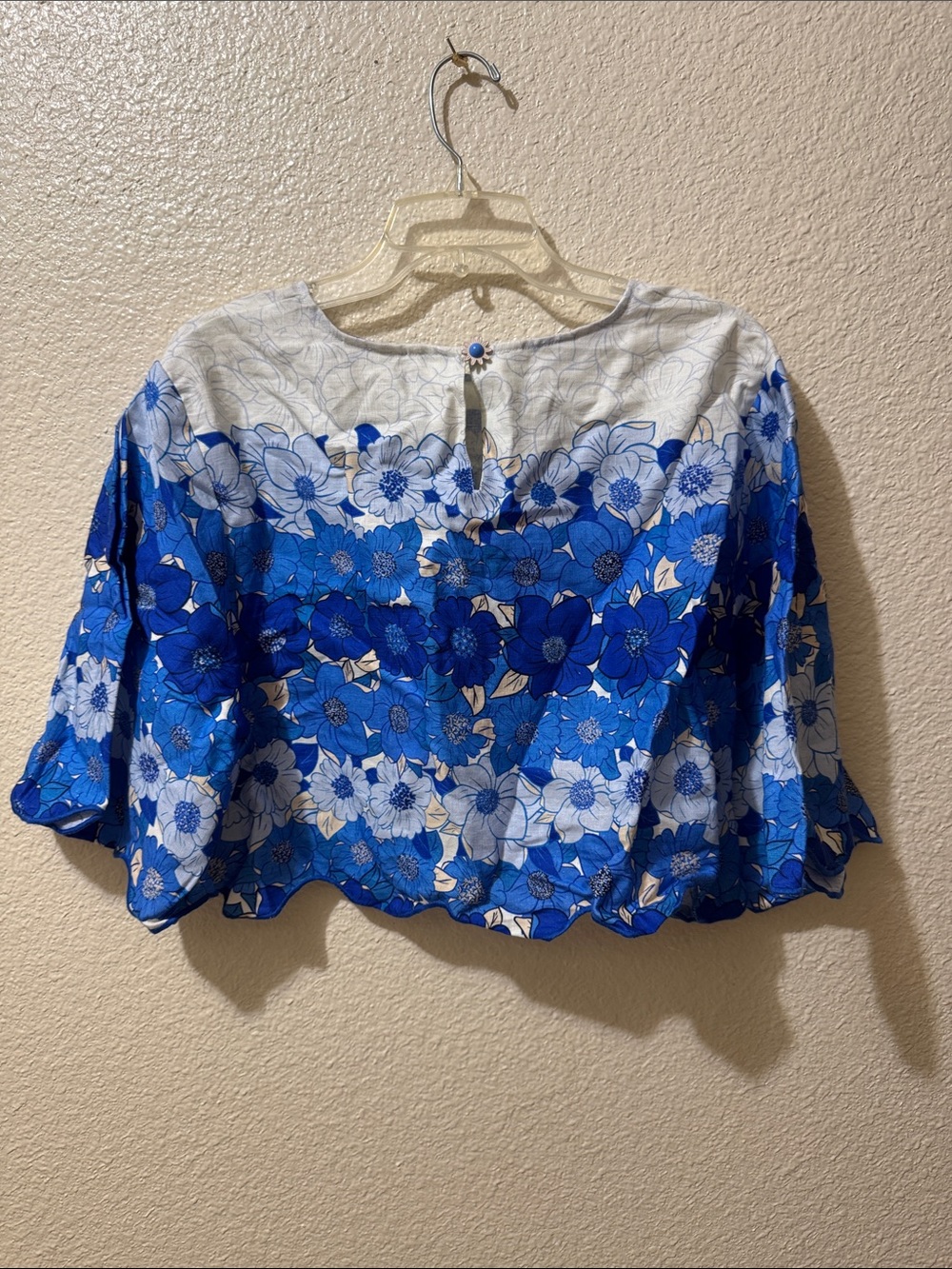 FARM Rio Blue & White Floral Crop Blouse XL